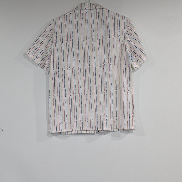 Handmade Vintage Collared Striped Shirt White Red Yellow Blue Size Medium - Picture 2 of 3
